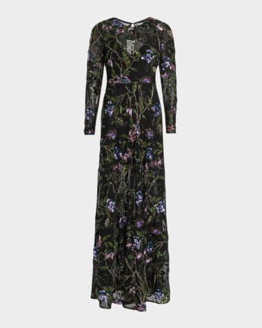 Dress the Population Black Label Ava Sequin & Bead Floral-Embroidered Gown