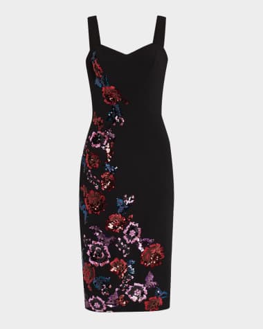Dress the Population Black Label Nicole Sequin Floral Sweetheart Midi Dress