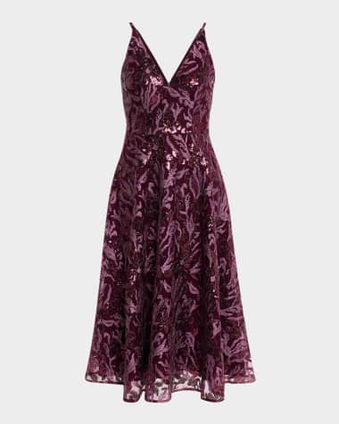 Dress the Population Black Label Elisa Sequin Floral Applique Midi Dress