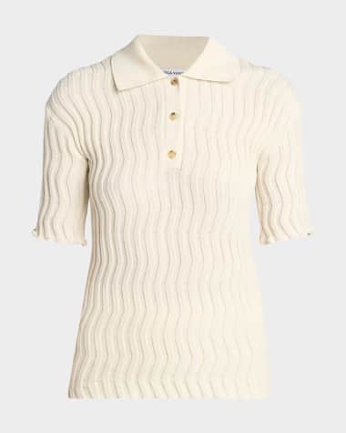 Bottega Veneta Zigzag Knit Short-Sleeve Polo Top