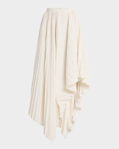 McQueen Pleated Asymmetric Draped Midi Skirt