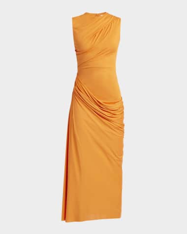 McQueen Sleeveless Draped Silk Jersey Midi Dress