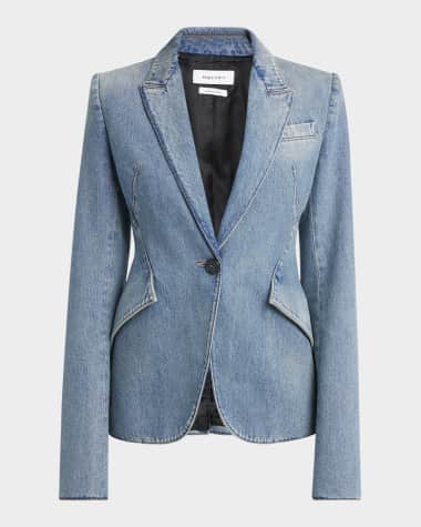McQueen Light-Wash Denim Single-Breasted Blazer