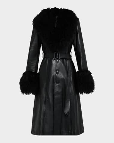 Nili Lotan Solene Lamb Shearling Trim Belted Leather Coat