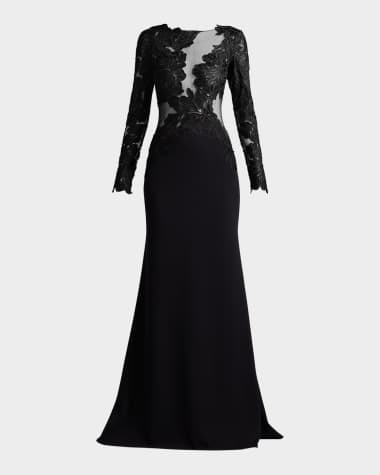 Tadashi Shoji Embroidered Floral Illusion Gown