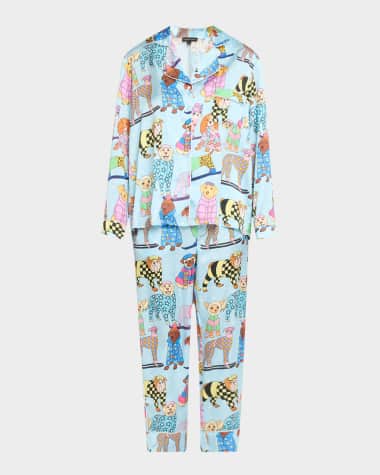 Karen Mabon Ski Dogs Printed Cropped Satin Pajama Set