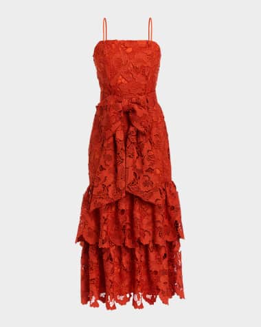 Mestiza New York Vanessa Ruffle Tiered Floral Lace Midi Dress