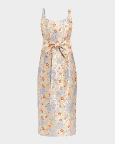 Mestiza New York Audrey Bow-Front Metallic Jacquard Midi Dress