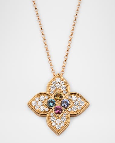 Roberto Coin 18K Rose Gold Venetian Pendant Necklace with Diamonds, Ruby, Tanzanite, and Topaz, 17"L