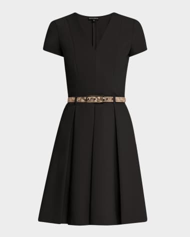 T684P Emporio Armani Emma Belted Pleated A-Line Mini Dress Emporio Armani Emma Belted Pleated A-Line Mini Dress