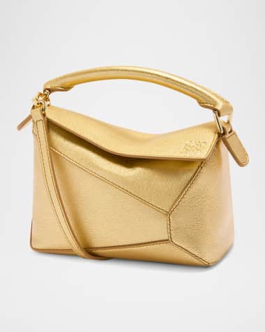 Loewe Puzzle Edge Mini Top-Handle Bag in Metallic Leather
