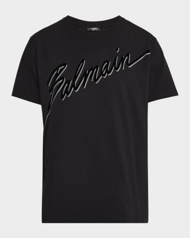 Balmain Men's Flocked Script T-Shirt