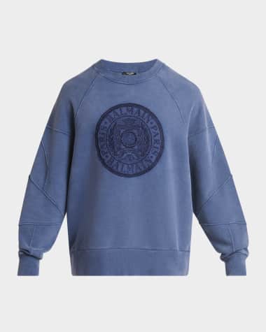 Balmain Men's Ribbed Big Coin Sweatshirt