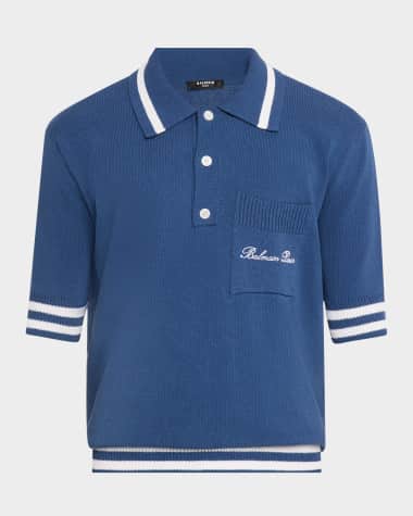 Balmain Men's Striped-Trim Polo Shirt