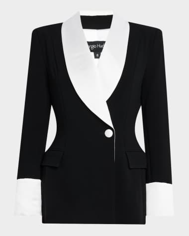 Sergio Hudson Silk Shawl-Lapel Combo Double-Breasted Blazer