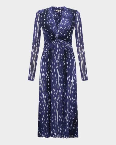 Diane von Furstenberg Burton Spotted Twist-Front Midi Dress