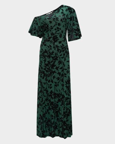 Diane von Furstenberg Eleora Flocked One-Shoulder Maxi Dress