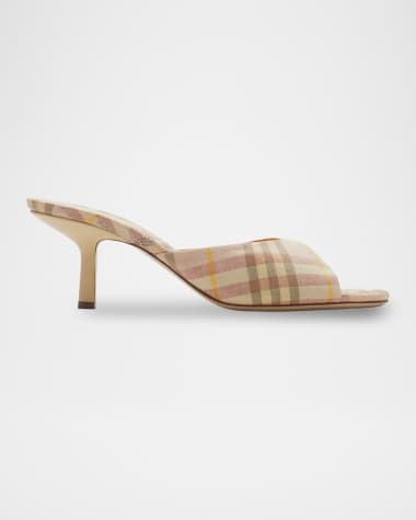 Burberry Mews Linen Plaid Mules