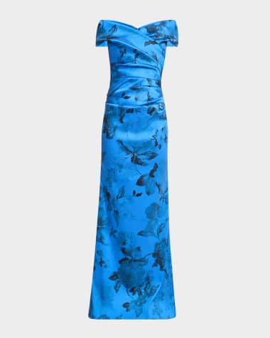 Rickie Freeman for Teri Jon Off-Shoulder Gazar Column Gown