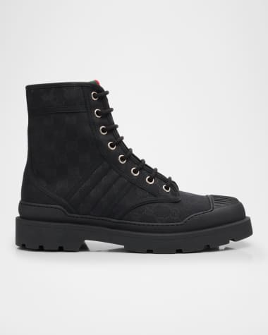 Gucci Men's Sherlin GG Canvas Lace-Up Boots
