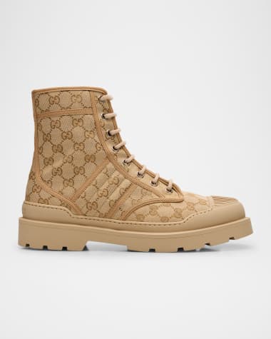 Gucci Men's Sherlin GG Canvas Lace-Up Boots