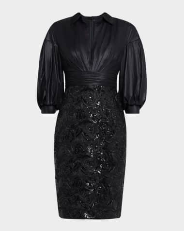 Badgley Mischka Collection Combo Sequin Floral Shirtdress