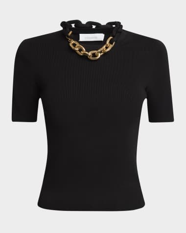 Rabanne Chain Necklace Short-Sleeve Sweater