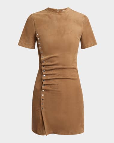 Rabanne Snap-Gathered Suede Mini Dress