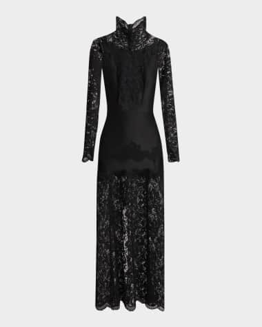 Rabanne Lace Turtleneck Long-Sleeve Illusion Maxi Dress