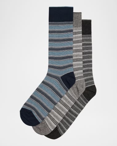 Neiman Marcus Men's Fine Stripe 3-Pack Crew Socks