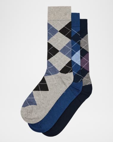 Neiman Marcus Men's Cool-Tone Argyle 3-Pack Crew Socks