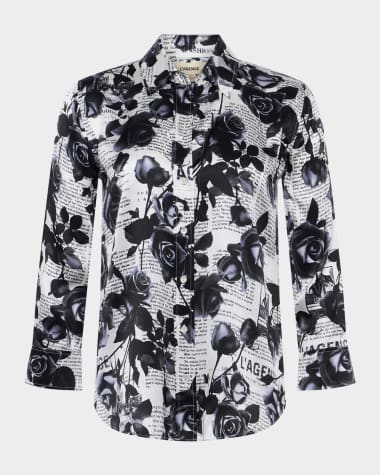 L'Agence Rose Newspaper Dani Silk Blouse