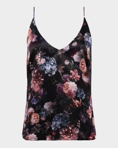 L'Agence Gabriella V-Neck Floral Silk Tank Top