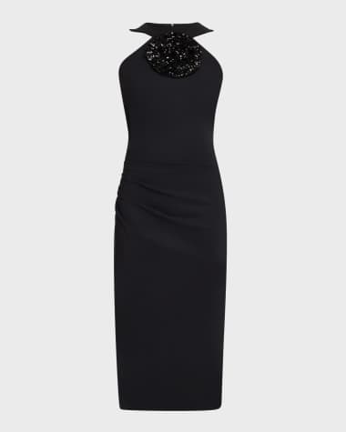 Chiara Boni La Petite Robe Bodycon Flower-Embellished Halter Midi Dress