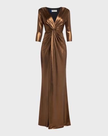 Chiara Boni La Petite Robe Deep V-Neck Metallic Twist Gown