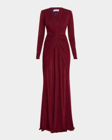 Chiara Boni La Petite Robe Deep V-Neck Shimmer Twist Gown