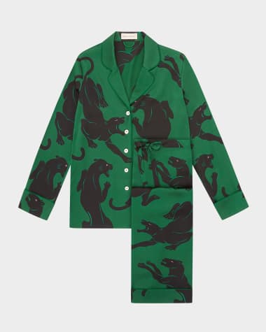 Olivia von Halle Lila Panther-Print Silk Pajama Set