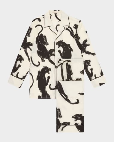 Olivia von Halle Yves Panther-Print Silk Pajama Set