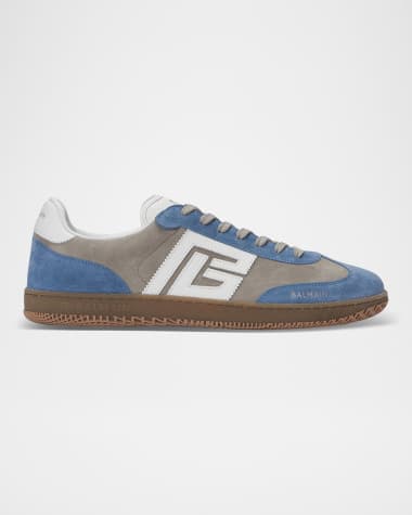 Balmain Men's Swan Calfskin and Suede Low-Top Sneakers