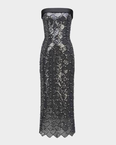 Theia Strapless Sequin Column Midi Dress