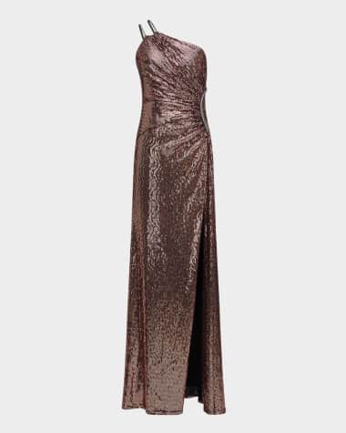 Theia Roxanne One-Shoulder Metallic Gown