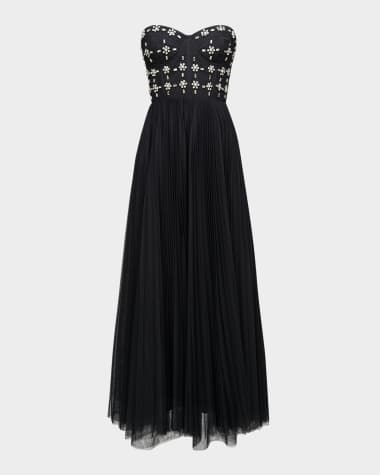 Theia Alesia Strapless Embellished Corset Midi Dress