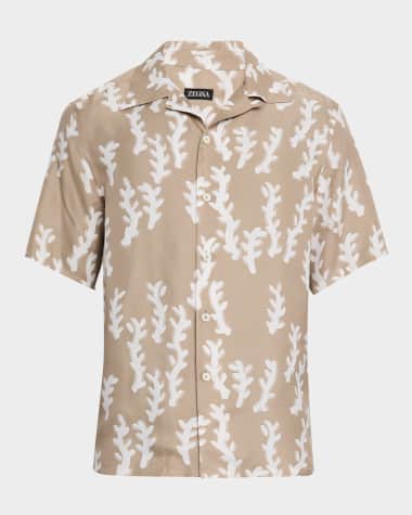 ZEGNA Men's Oasi Linen Printed Short-Sleeve Shirt