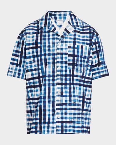 Bottega Veneta Men's Painted Gingham Camp Shirt