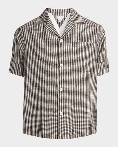 Bottega Veneta Men's Knotted Mini-Check Shirt