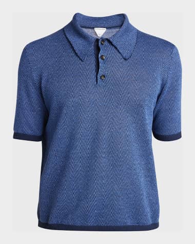 Bottega Veneta Men's Linen-Cotton Chevron Polo Shirt
