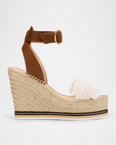 Odissi Lily Fringe Leather Wedge Espadrilles
