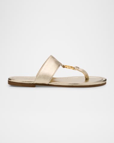 Odissi Olivia Metallic Leather Flat Slide Sandals