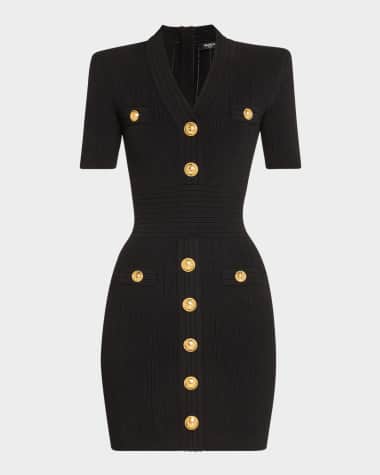 Balmain V-Neck 4 Pocket Mini Knit Dress