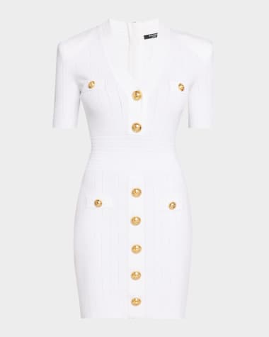 Balmain V-Neck 4 Pocket Mini Knit Dress